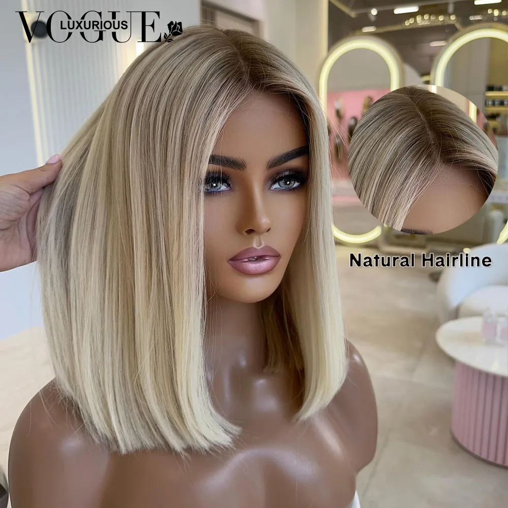 Ombre Ash Blonde Human Hair Frontal Wig 13x4 Short Bob Pixie Cut Wig Transparent Lace Front Wigs Pre Plucked Brazilian For Woman