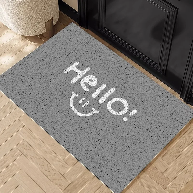Flannel Printed Hello Door Mat Cute Welcome Rug Home Entryway Living Room Soft Anti Slip Floor Mat Smiley Face Design