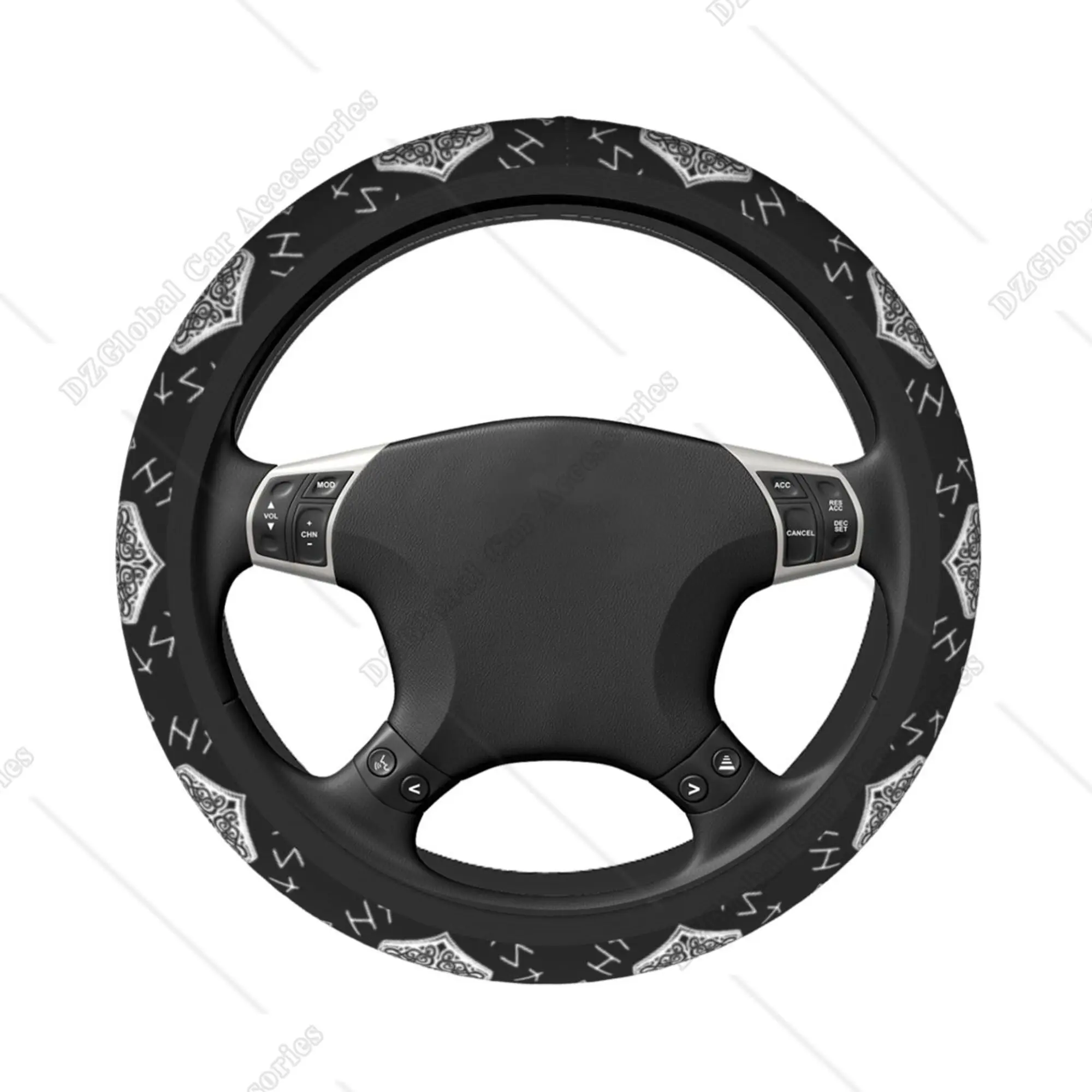 Vikings Mjolnir and Rune Steering Wheel Cover Auto Steering Wheel Cover Protector Anti-Slip Durable Universal 15 Inch