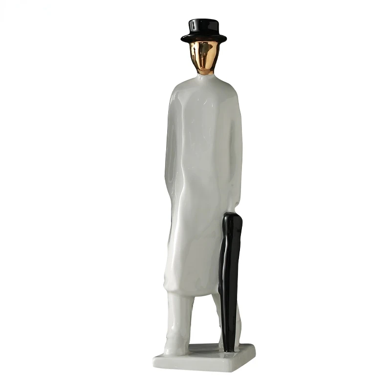 European Abstract Art Figure Statue Figurines Ceramic White Gentleman Sculpture Crafts Living Room Porch Decoration Wedding Gift