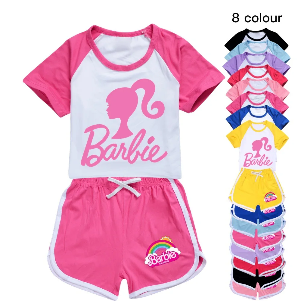 MINISO Barbie Barbie The Movie100-170 T-shirt Shorts Sports Suit for Boys and Girls Boys Girls Anime kawaii Cartoon