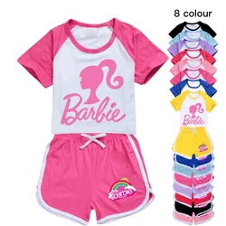 MINISO Barbie Barbie The Movie100-170 T-shirt Shorts Sports Suit for Boys and Girls Boys Girls Anime kawaii Cartoon