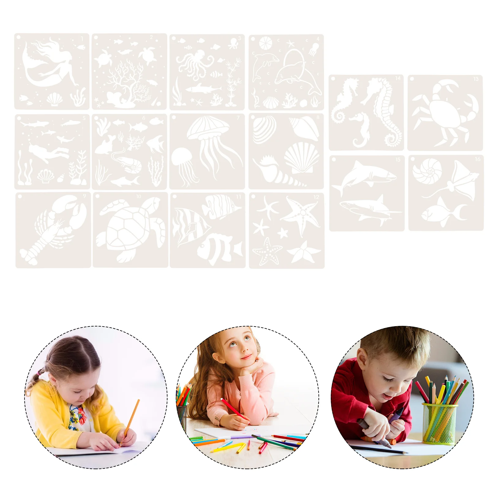 

16 Pcs Ocean Painting Template Scrapbook Stencil Sea Creatures Spray Drawing Wall Mold Home Decoration