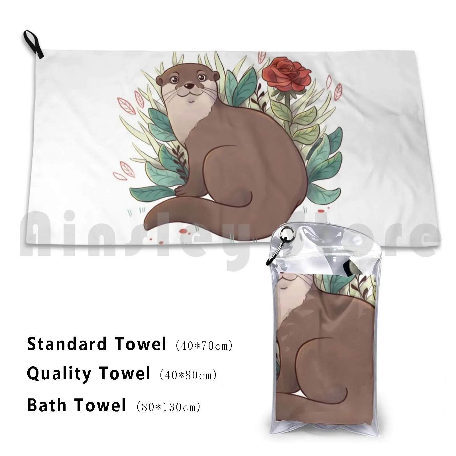 Otter Beach Towel Quick Dry Quality Towel Otter River Otter Cute Animals Rose Roses Red Rose Animal Giant Otter Brown