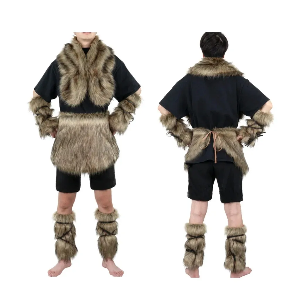 Adult Halloween Viking Costume Faux Fur Shawl Medieval Shoulder Wrap Adult Norse Warrior Arm Leg Warmers Cosplay PropsOutfit