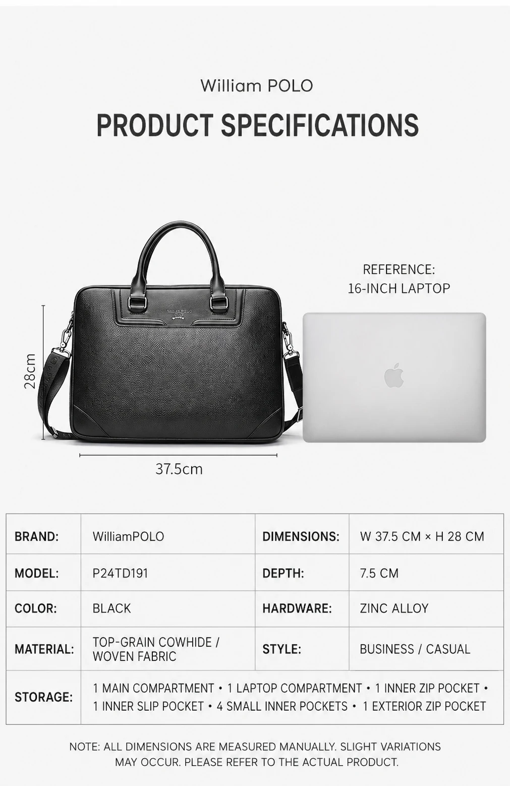 Men's Genuine Leather Briefcase Business Handbag Premium Office Work Commuter Carry Bag Luxury Gift for Men