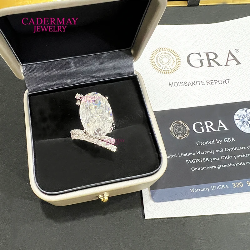 Pass Diamond Tester 925 Silver 19ct Oval Shape Crushed Ice Moissanite Diamond Wedding Engagement Solitaire Ring Pave For Women