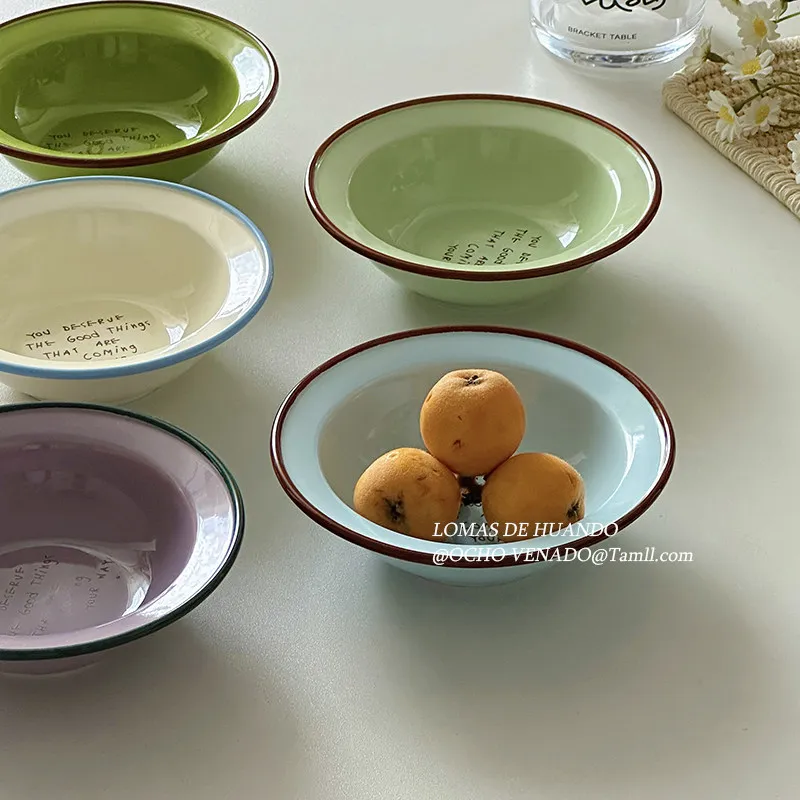 High Grade Color Blocking Yogurt Bowls Household Breakfast Ceramic Milk Oat Bowl Girls Party Dessert Pudding Bowls