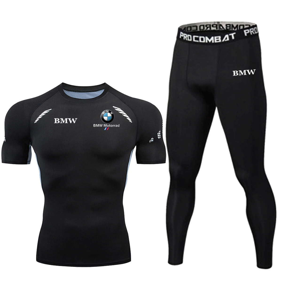 

Men's Workout Compression Y2K BMW Logo Gym T-shirt Pant Cover Breathable Run Quick Dry Sports rash Protection Tracksuit Set