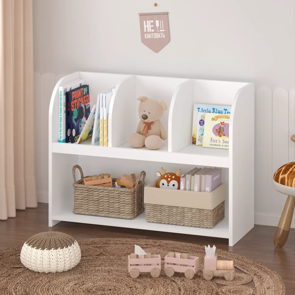 Kids Bookcase with 4 Compartments, Storage Book Shelf, Storage Display, Rack,Toy Organizer for Children's Room, Playroom