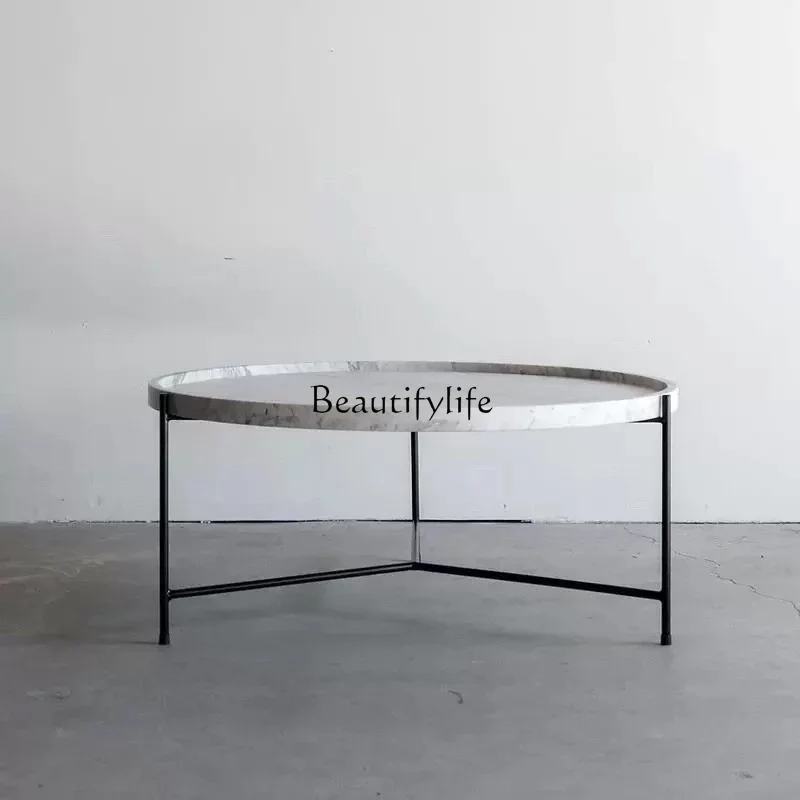 ld14Minimalist Natural Marble Coffee Table Round Modern Simple Tea Table Sofa Side Table