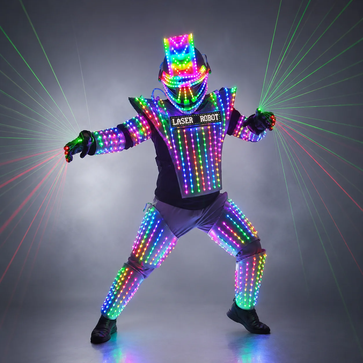 Full Color LED Robot Suit Green Laser Costume Laser Jacket Model Show Dress Clothe DJ Bar Performance