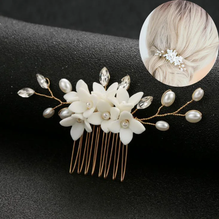 Beautiful Bridal Floral Hair Comb Wedding Dress Hair Accessories Hair Pins for Women Pearl Jewelry Bride Headdress Ornaments