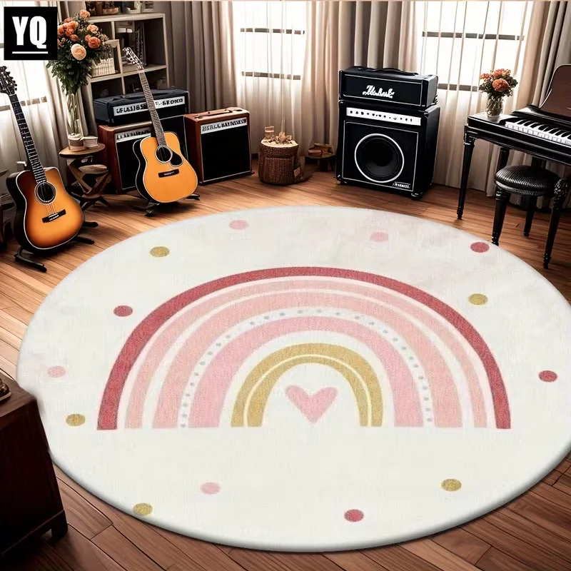 Soft Rug Nursery - พรมปูพื้นลายจุดสีชมพู รูปหัวใจ สายรุ้ง ทรงกลม สำหรับห้องเด็กเล่น ห้องนอน