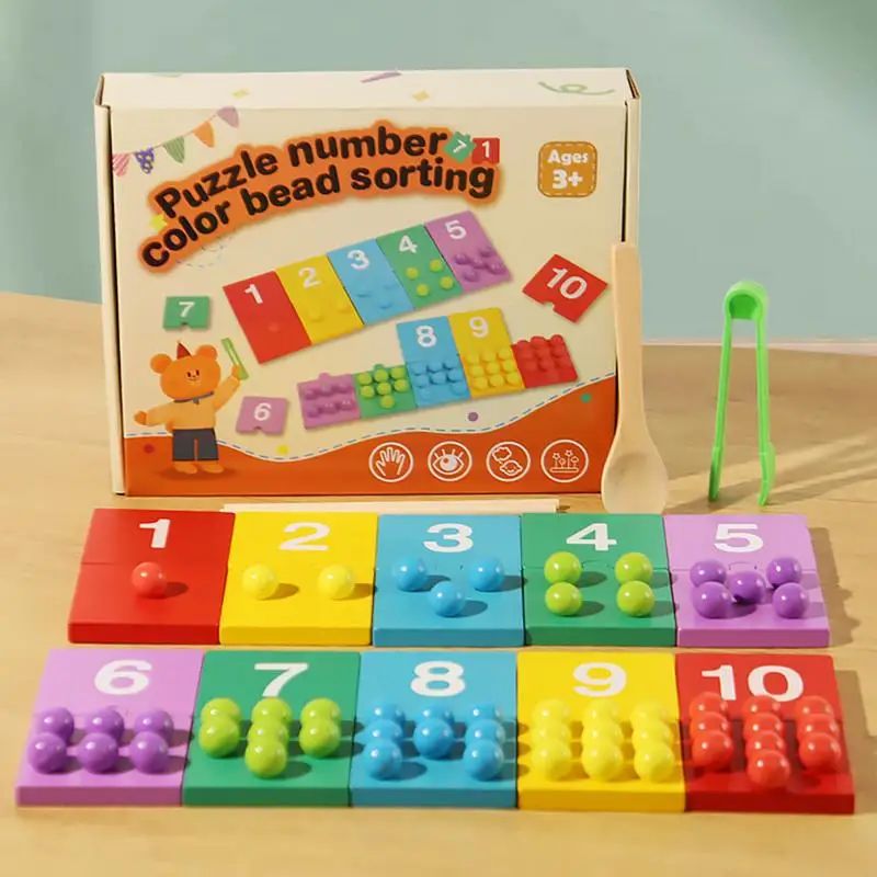 Wooden Counting Peg Board Clip Bead Color Sorting Stacking Matching Toys Fine Motor Skills Toys Color Recognition Training Set