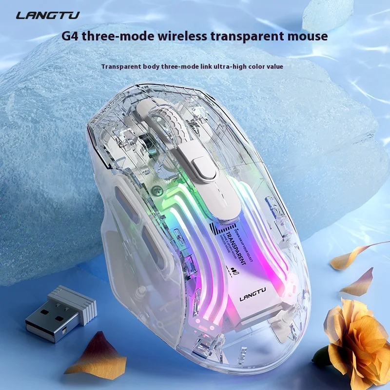 

LangTu g4 Bluetooth Wireless Mouse Rgb Light Effect Mute Three-Mode Transparent Design For Office And Esports Gaming