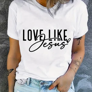 Camiseta estampada amor como Jesus, blusa de manga curta feminina com gola redonda, roupas de verão e primavera 6 principais vendas camiseta feminina jesus cristo - №6