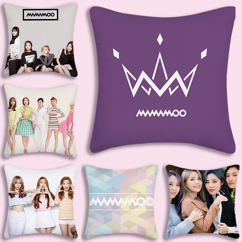 Hot K-POP Pillow Covers Cartoon Sofa Decorative Home Double-sided Printing Short Plush Cute Cushion M-MAMAMOOES Cover