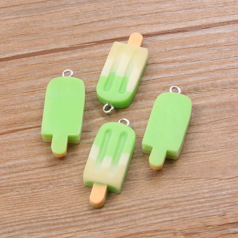 10PCS 12X32MM Mix Gradient Color Small Ice Cream Charms Resin Simulated Food Pendant For Making Jewelry DIY Earings Decoration