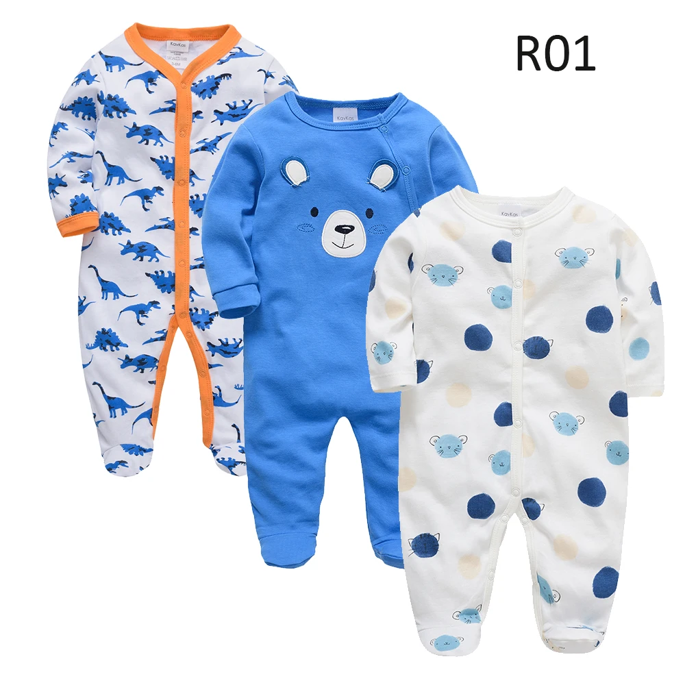 KAVKAS Baby Clothes Boys Romper 100% Cotton Soft Infant Pajams Cartoon Girls Play suit Boys Jumpsuit 3 Pcs Set Kids Clothing