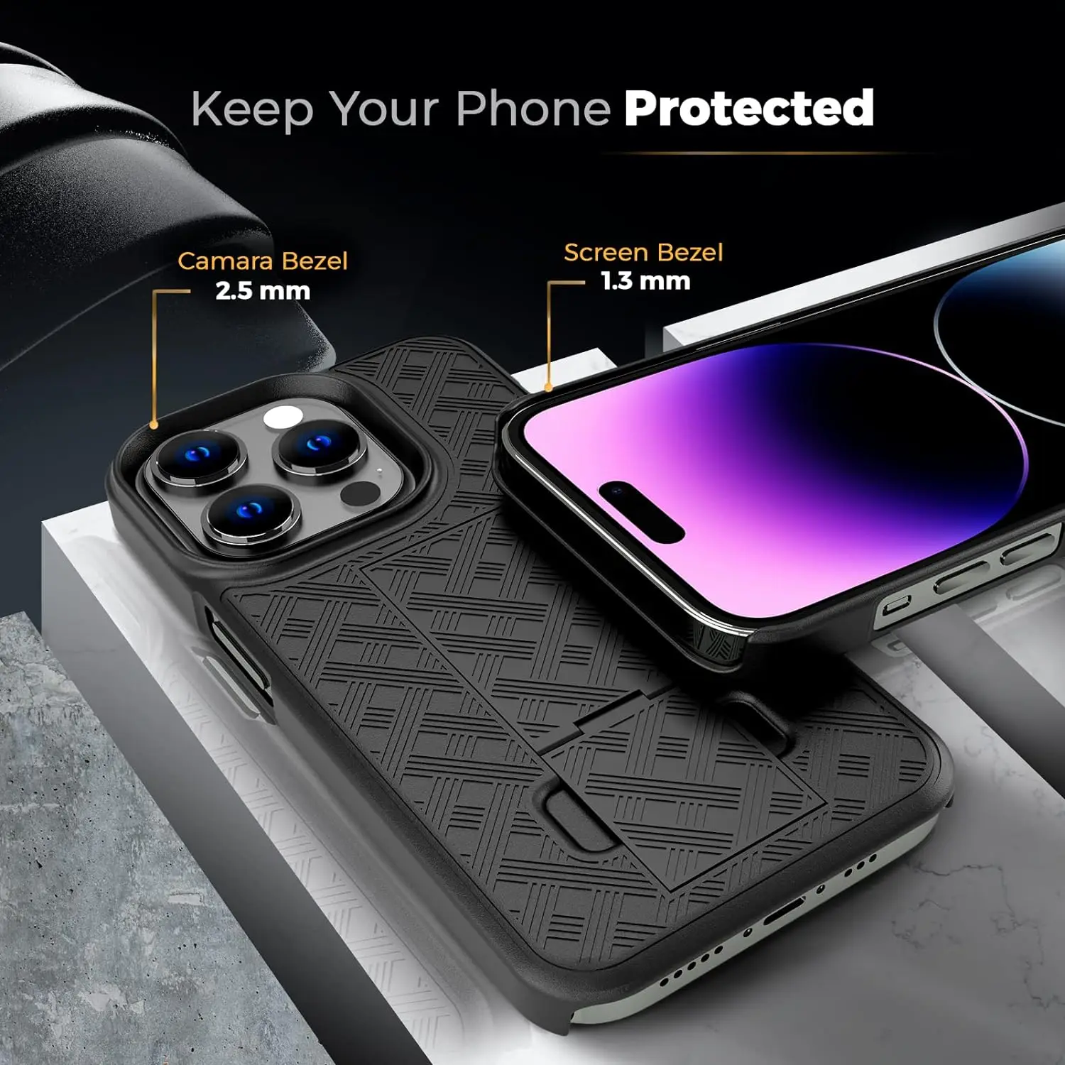 Fit iPhone 14 Pro ,Woven 2 in 1 Hybrid Hard Shell Holster Combo Case With Kickstand & Belt Clip For iPhone 14 Pro Max 6.7\