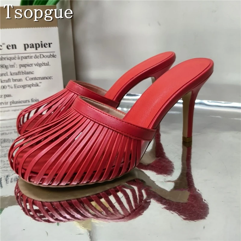 

Summer New Round Toe Hollow Slipper Women Brand Design Shell Shape Thin High Heels Fashion Runway Party Dress Stiletto Shoes