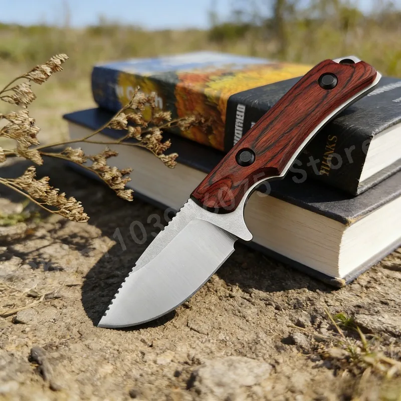 Canyon Hunter Full Tang Fixed Blade Horizontal Knife 8Cr13Mov Drop Point with Stabilized Wood Handles Practical Cutting Knife