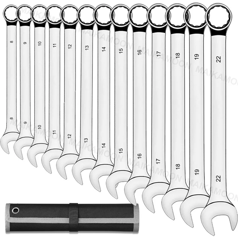 

Combination Wrench Set High Torque Spanner Set of Keys Open and Box End Metric Chrome Vanadium with Roll-up Storage Pouch