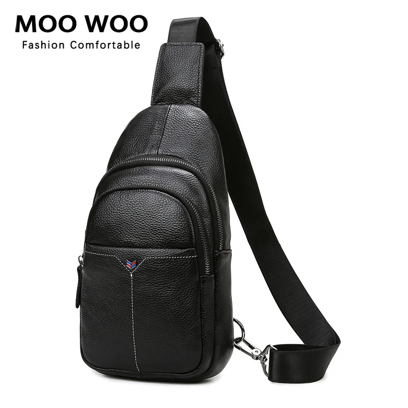 

MOOWOO Genuine Leather Messenger Bag For Men Chest Bag Crossbody Shoulder Bag Men's Business Sling Bags Male Casual Chest Pack