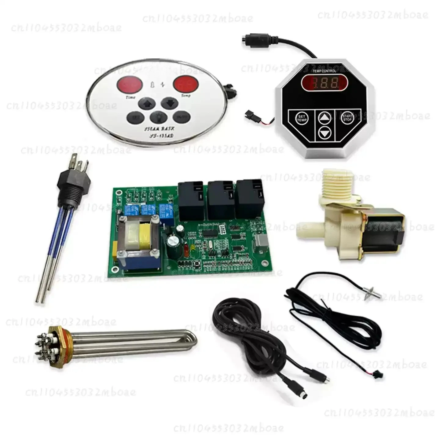 

Wet Sauna Steam Engine Replacement Parts, Circuit Controller, Temperature Sensor, Heating Tube and Inlet Solenoid Valve