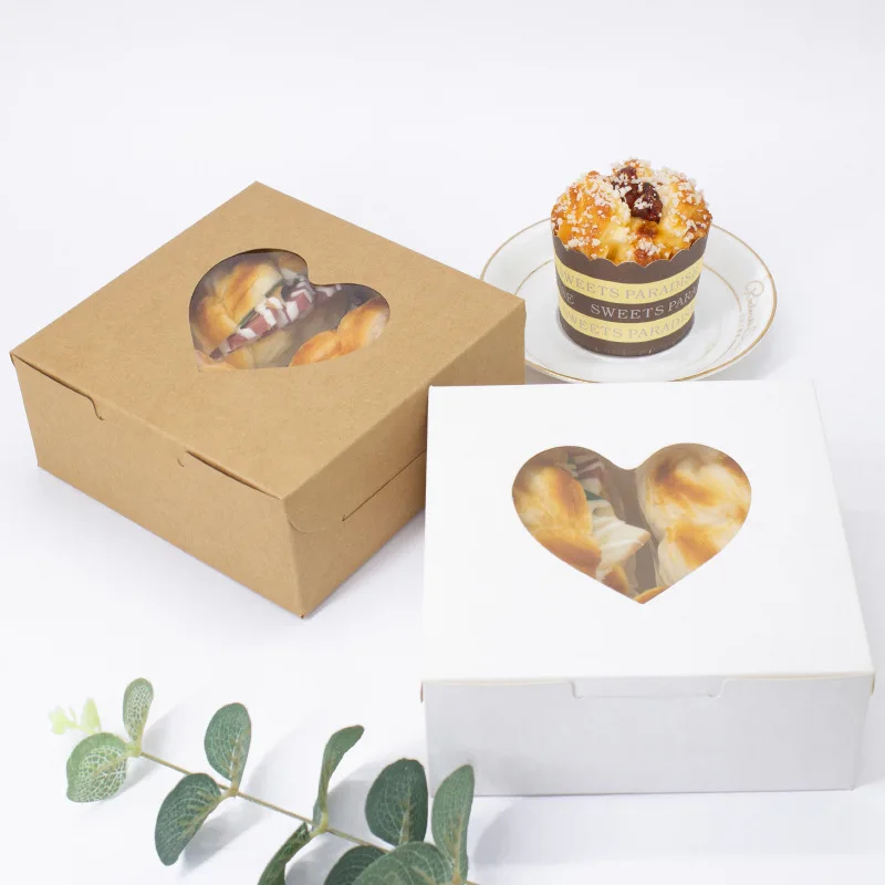 Brown Kraft Paper Box Cardboard Candy Boxes Wedding Box With Heart Window Small Gift Packaging Boxes