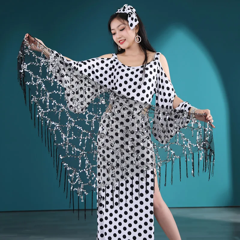 Belly Dance Costume Female Women Baladi Polka Dot Robe Folk Performance Costume Eastern Dance Practice Dancewear T5596