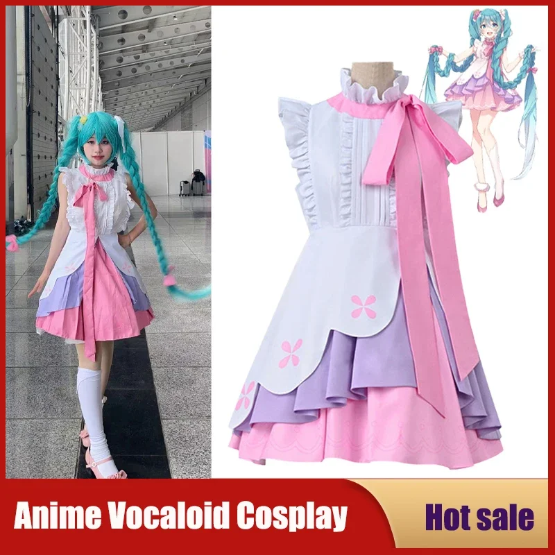 Anime Vocaloid Miku Cosplay Rapunzel Wonderland Midi Dress Outfits Beginner Future Costume Halloween Party Stage Nurse Uniform