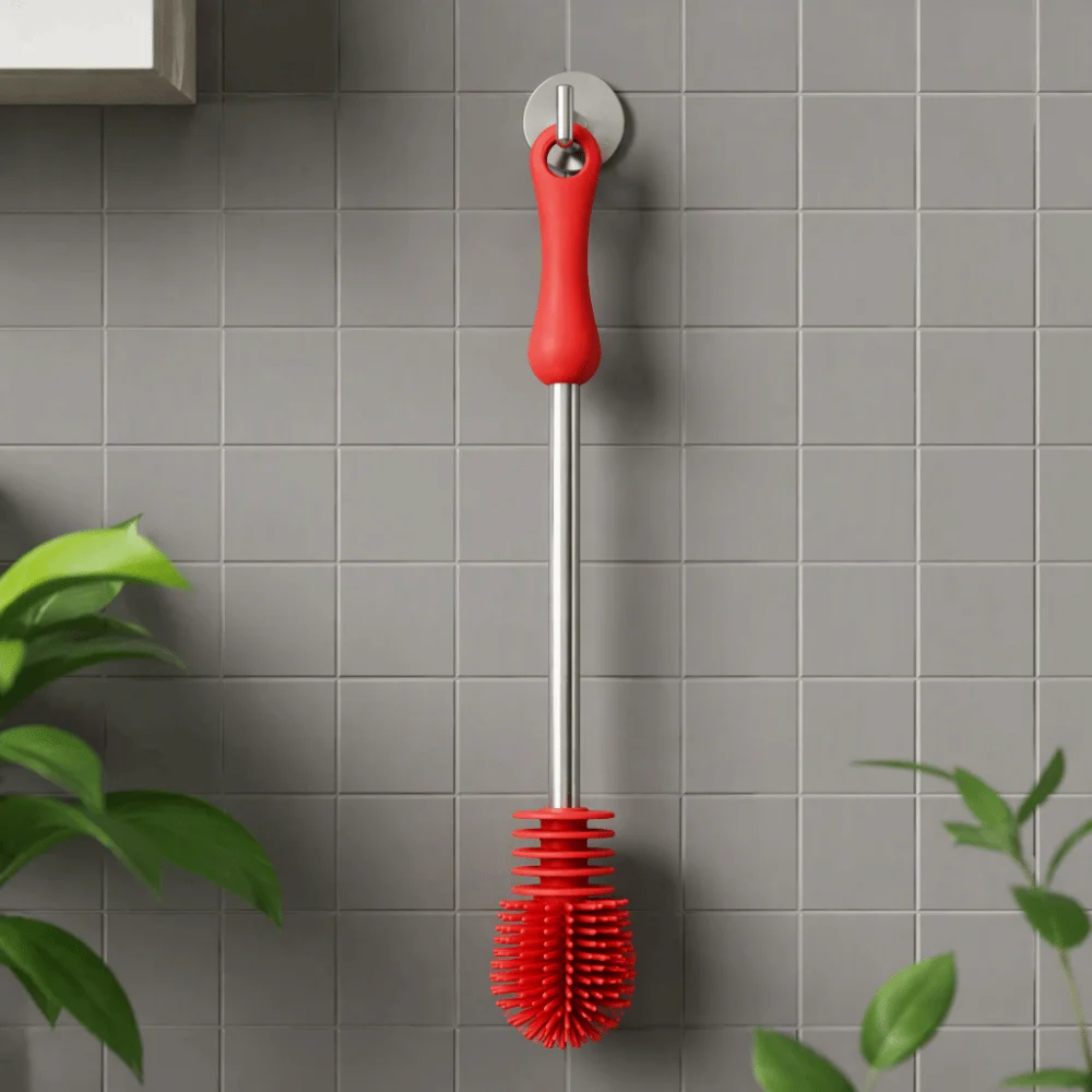 Long Handle Bottle Cleaning Brush Non Scratch Flexible Bristle Kitchen Cleaning Brush Red Water Bottle Brush Vase Cleaning view 2