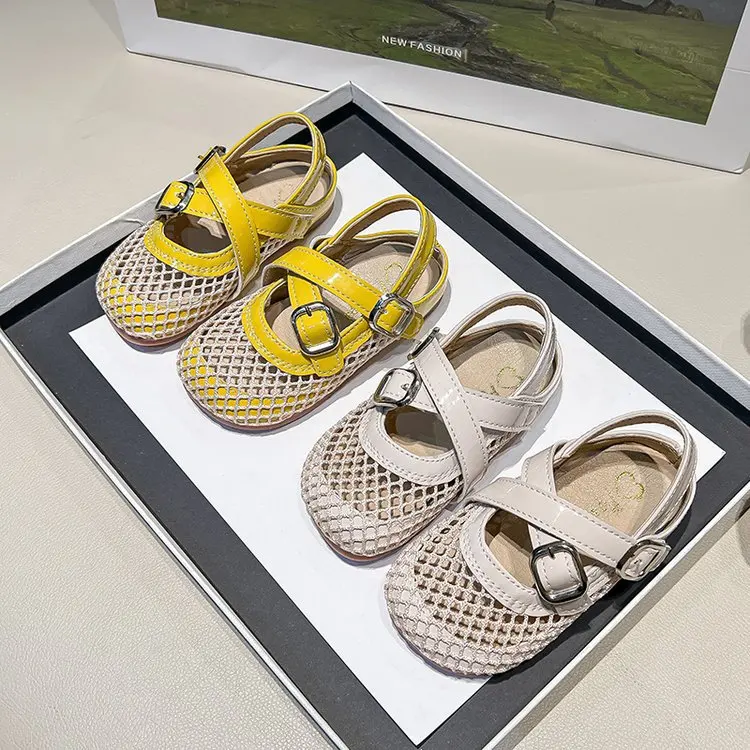 

Летние детские сандалии Мэри Джейн, дышащая римская обувь принцессы для маленьких девочек, обувь для рыболовной сети с перекрестием для девочек