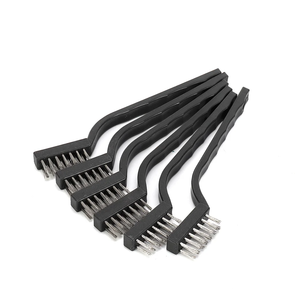 Stainless Steel Wire Brush Set Of 6 Small Hand Scrub Brushes For Cleaning Rust Metal Parts And Machinery 5.1 Inch