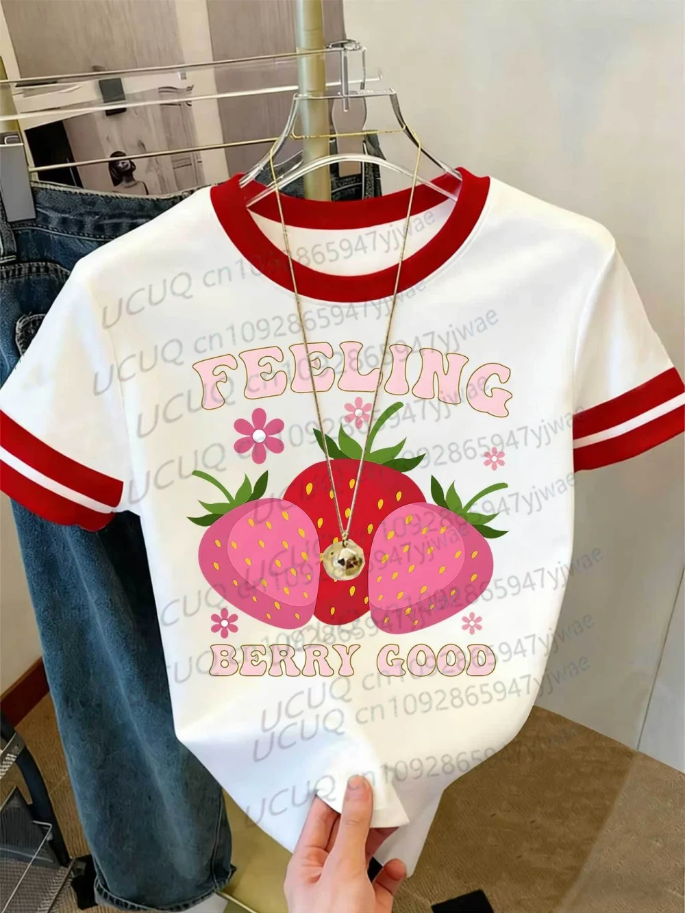 Summer Women's Berry Good Print Round Neck Short Sleeve T-Shirt Summer Graphic Te Jerseys Plus Size Sport T-Shirt Tops