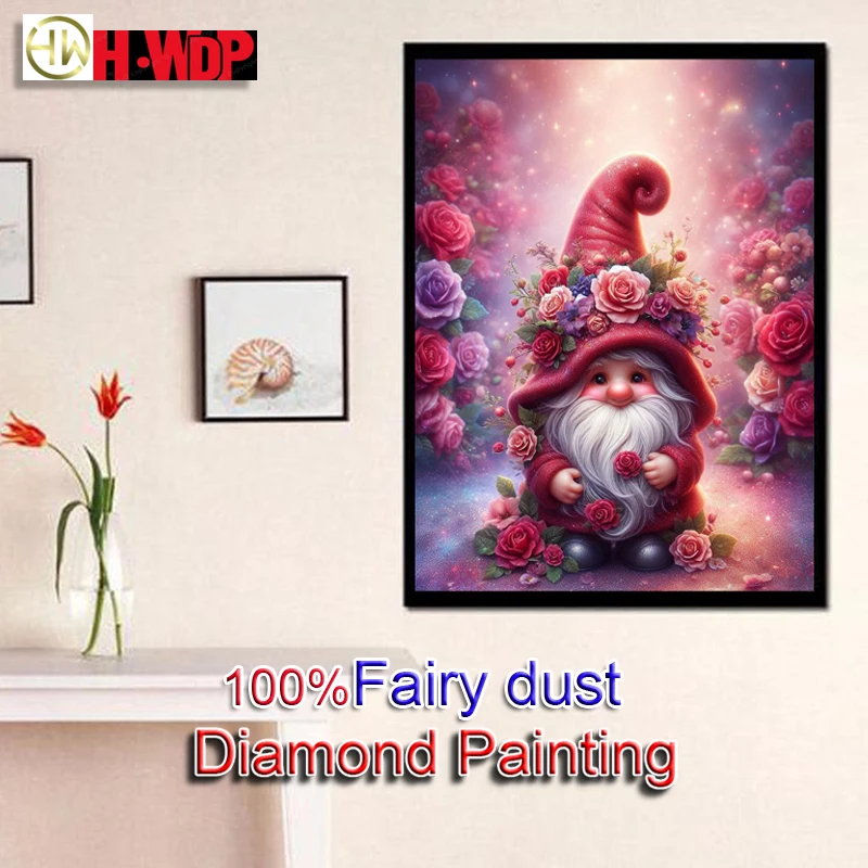 

HWDP 100% Fairy Dust Diamond Painting Kit Halloween Gift Square Diamond Embroidery Dwarfs Stitch Diamond Art Full Crystal Decor