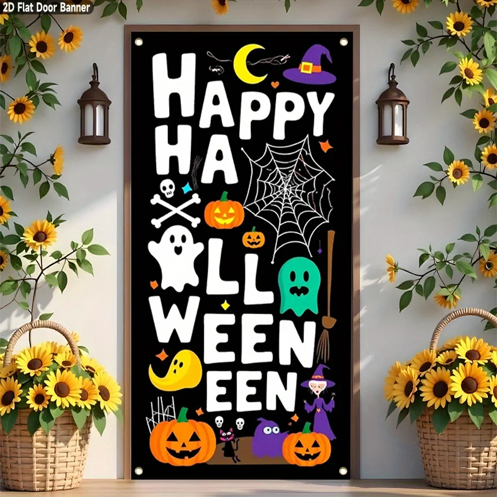 1pc Door Banner Halloween Decoration Banner Happy Halloween Pattern with Ghosts and Pumpkins Home & Party & Festival Decor