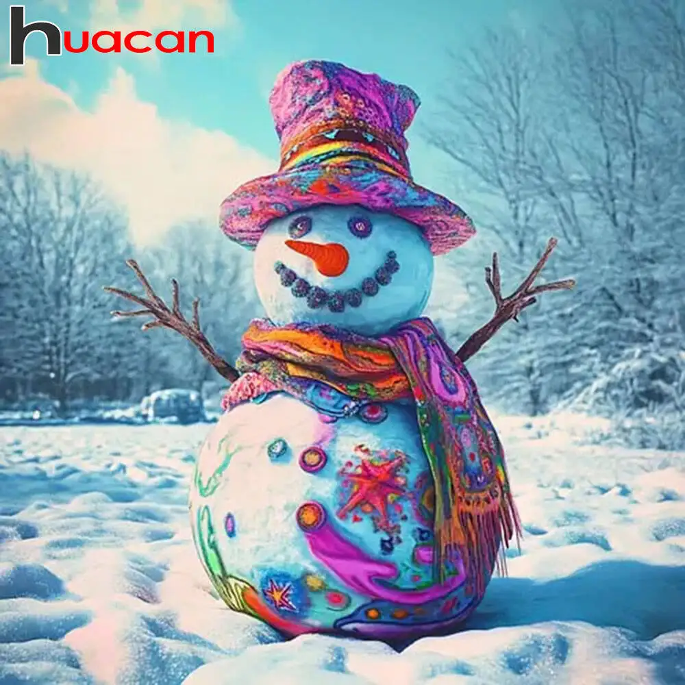 

Huacan 5D Снеговик Алмазная картина Зимний пейзаж Алмазная мозаика Полный комплект декоративных картин
