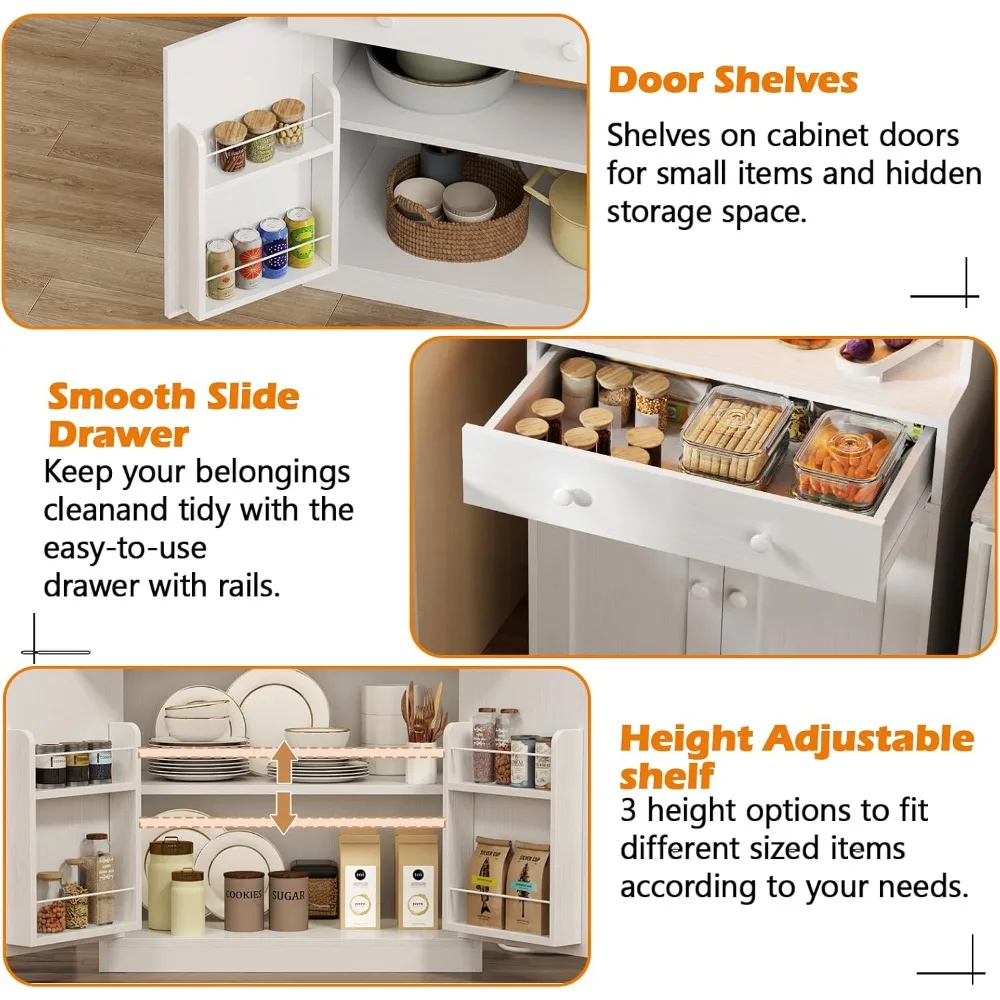 Pantrykast met stopcontact LED-licht, 71 keukenopbergkast met 4 deuren, kast met magnetronstandaard, kast met D