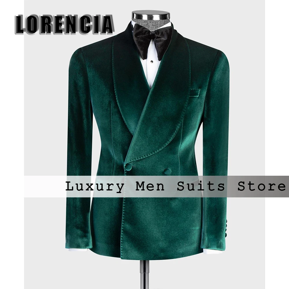 

Simple Velvet Suits for Men 2 Pieces Shawl Collar Tuxedos Wedding Groom Outfits Customized Blazer Pants traje juvenil masculino
