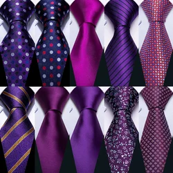 Fashion Silk Purple Solid Mens Wedding Tie Hanky Set Barry.Wang Designer Paisley Floral Neckties For Mens Gift Party Groom