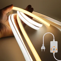 Tira de luces LED COB de 220V, cinta Flexible regulable, impermeable, enchufe europeo para decoración de dormitorio, 288LED/M