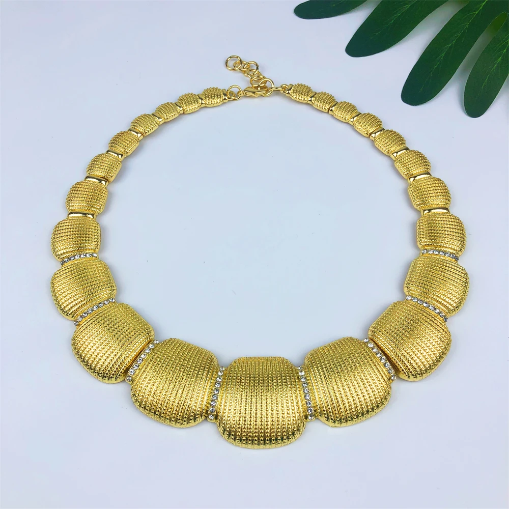 ESALE Italian Wedding Jewelry 4 Pcs/Set Luxury 18K Gold Color Collar Necklace Earrings Ring Bracelets For Bridal Gifts African