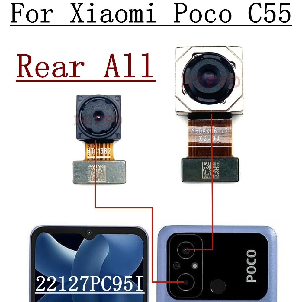 Front Rear Camera For Xiaomi Poco C55 22127PC95I Back Wide Depth Main Camera Module Flex Cable Repair Spare Parts