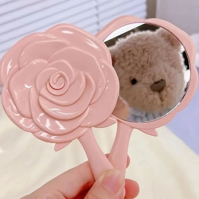 Espejo de tocador de mano estéreo 3D con diseño de flores delicadas, espejo de maquillaje cosmético de mano y compacto, decoración para el hogar, 1 unidad