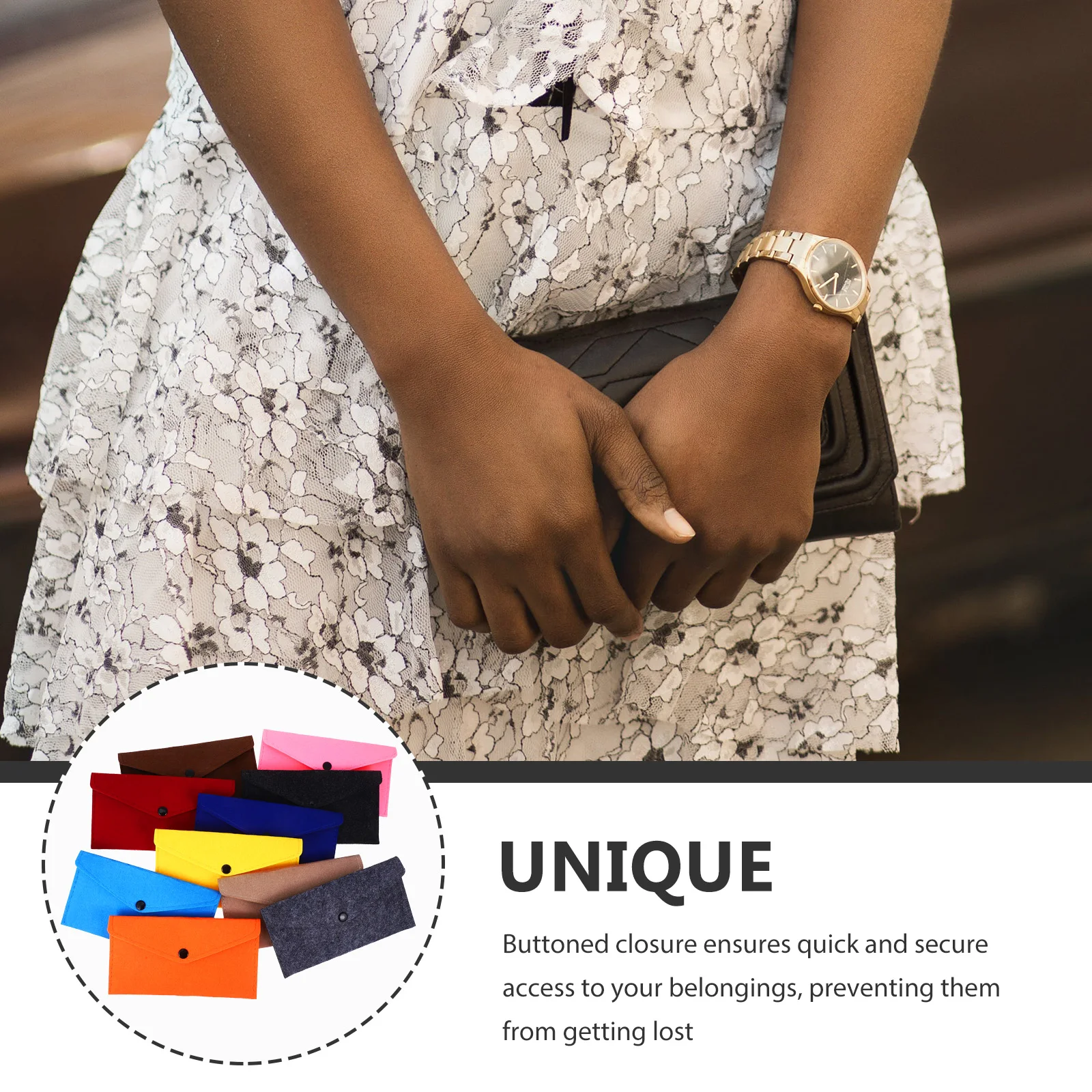 

10Pcs Snap Button Felt Pouch Phone Storage Envelop Compact Bag for Cash Earphones Charging Cables Travel Daily Use Felt Storage