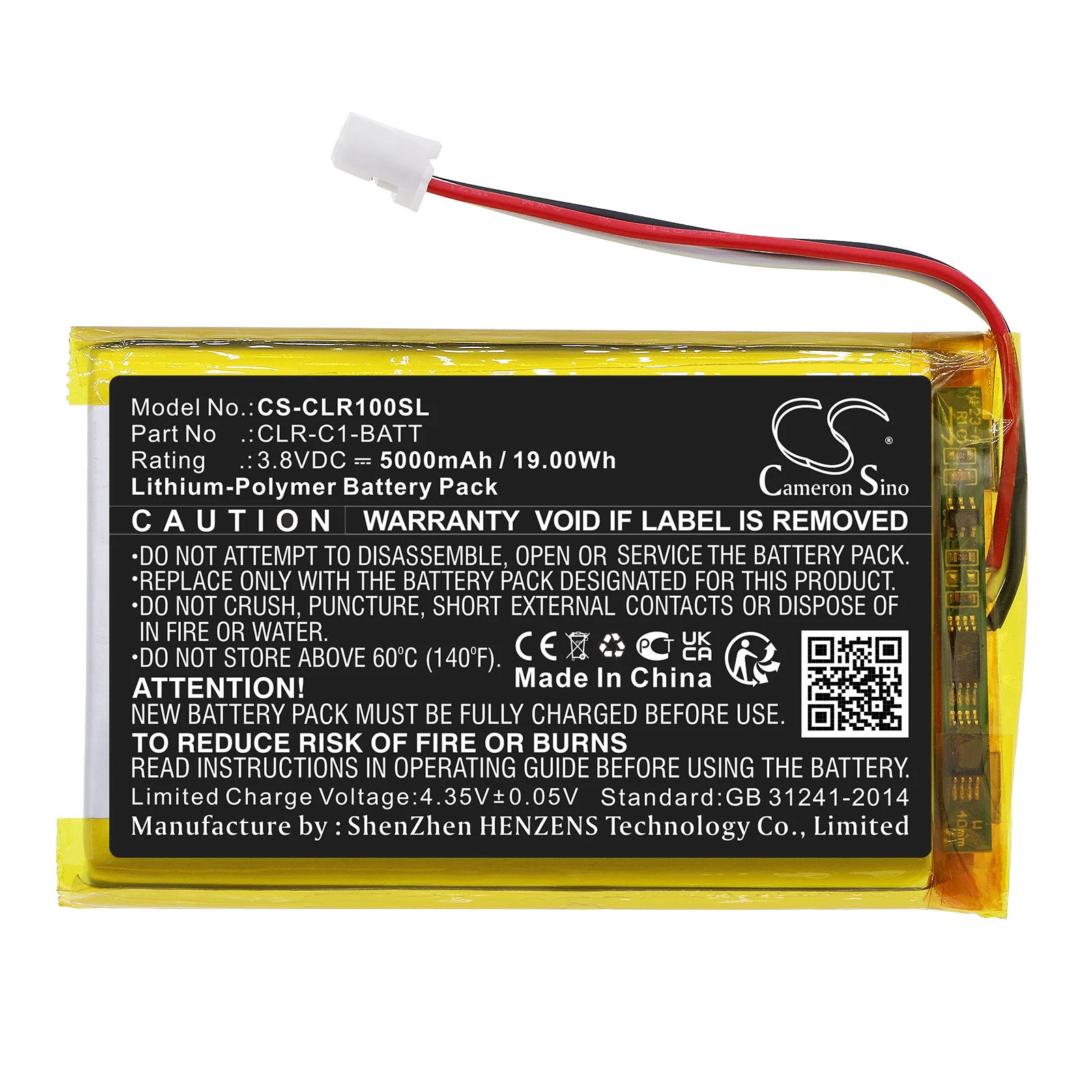ClareOne CLR-C1-PNL1 CS 교체 배터리, 스마트 홈 패널 CLR-C1-BATT, 5000mAh, 19.00Wh