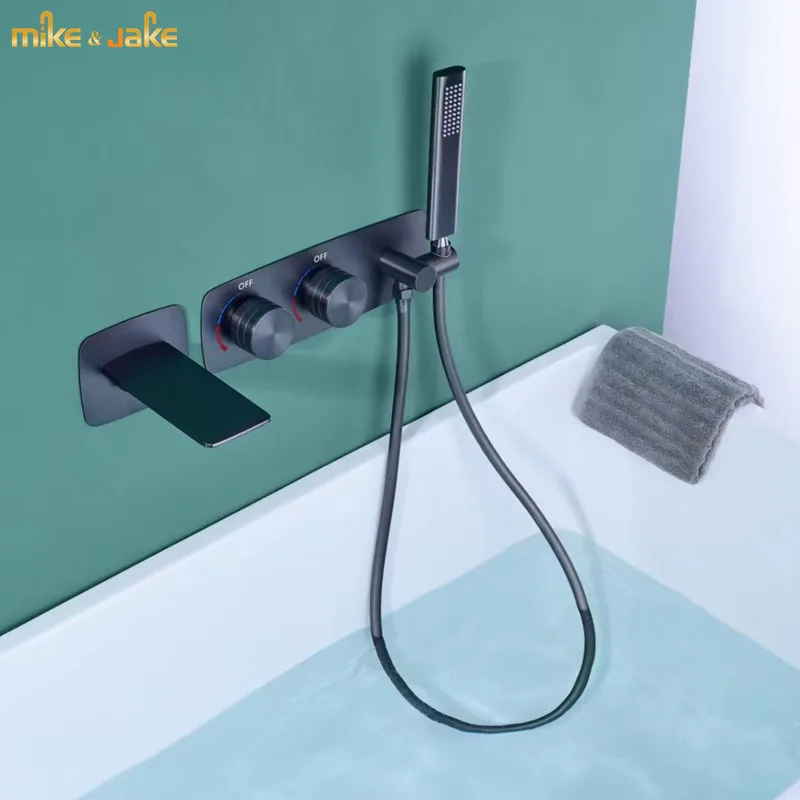 Gunmetal brass bathtub faucet waterfall bathroom wall bath faucet shower furniture set shower mixer brass shower head